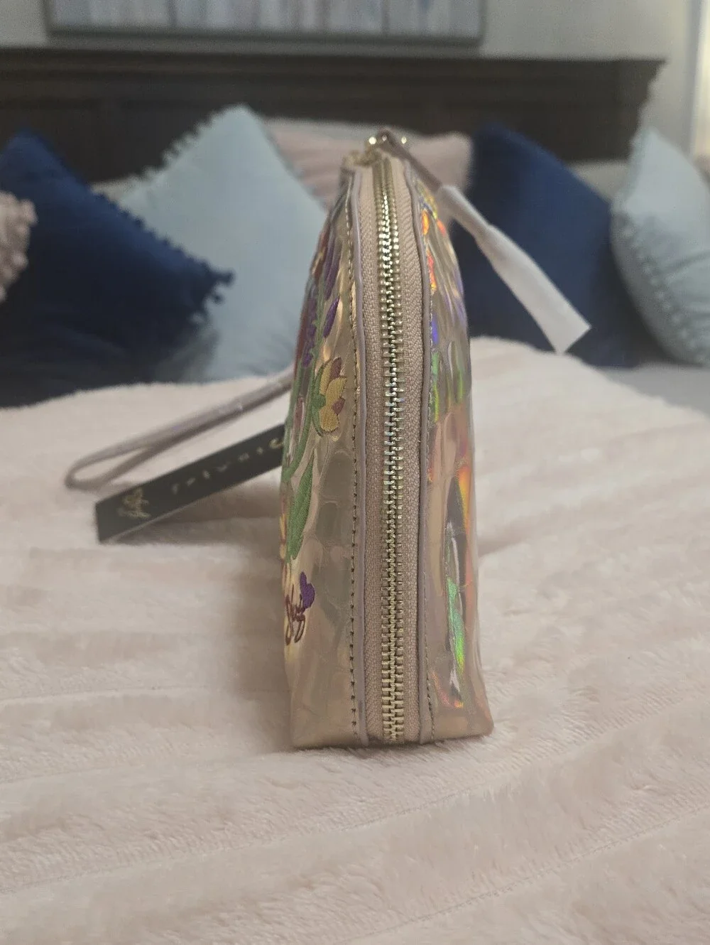 Sharif Legacy Rose Holographic Leather Floral Wristlet NWT